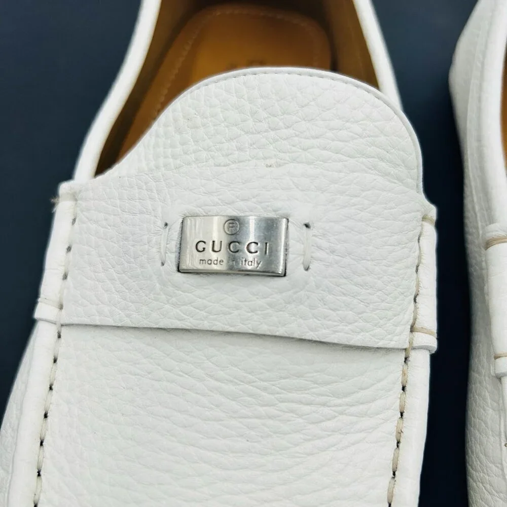 Gucci Men's White Scotch Grain Leather Driving Shoes Size US 9.5 G 9 EUR 43 NEW - Picture 4 of 14